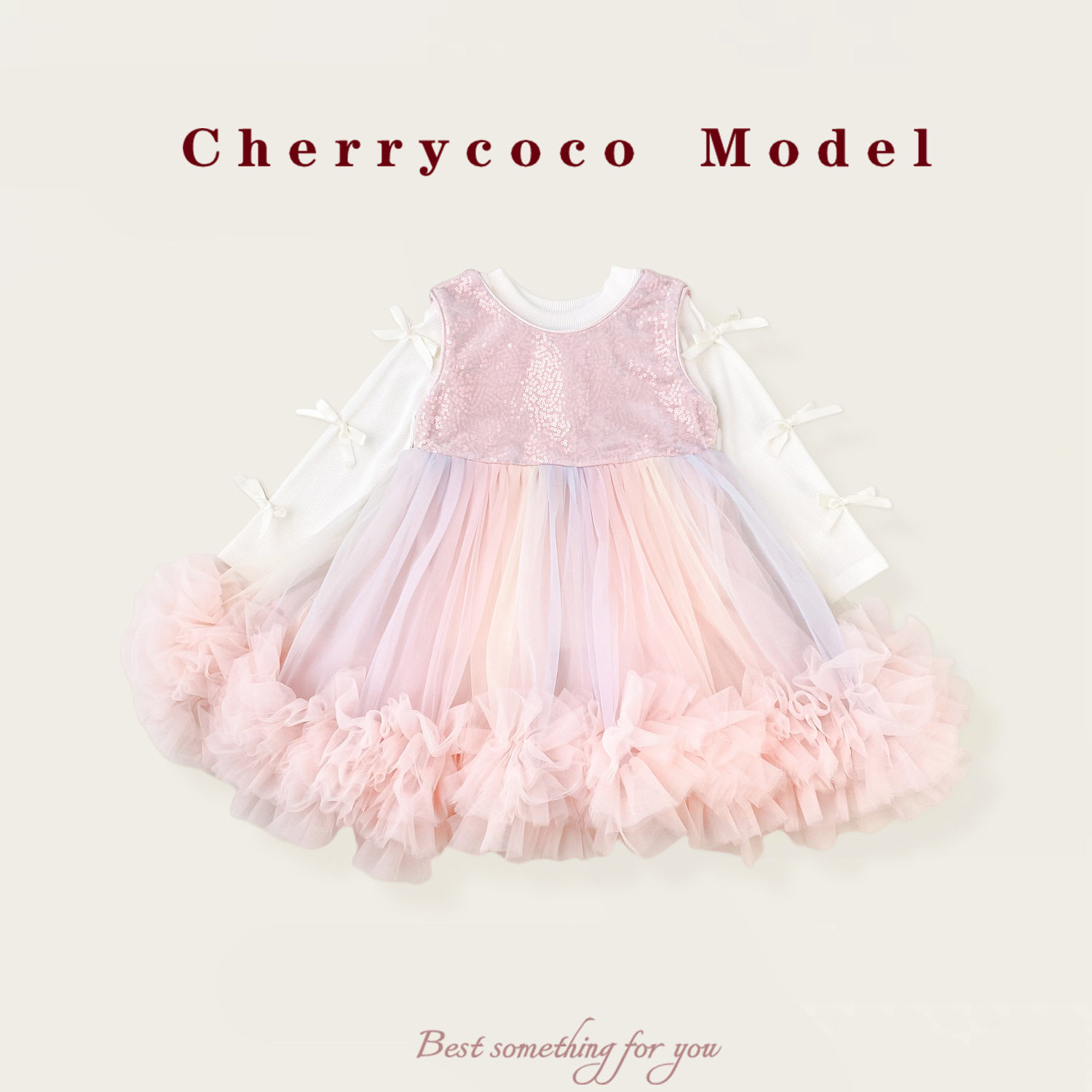 女童公主裙秋冬新款女宝宝甜美蝴蝶结彩虹色蓬蓬纱背心生日连衣裙