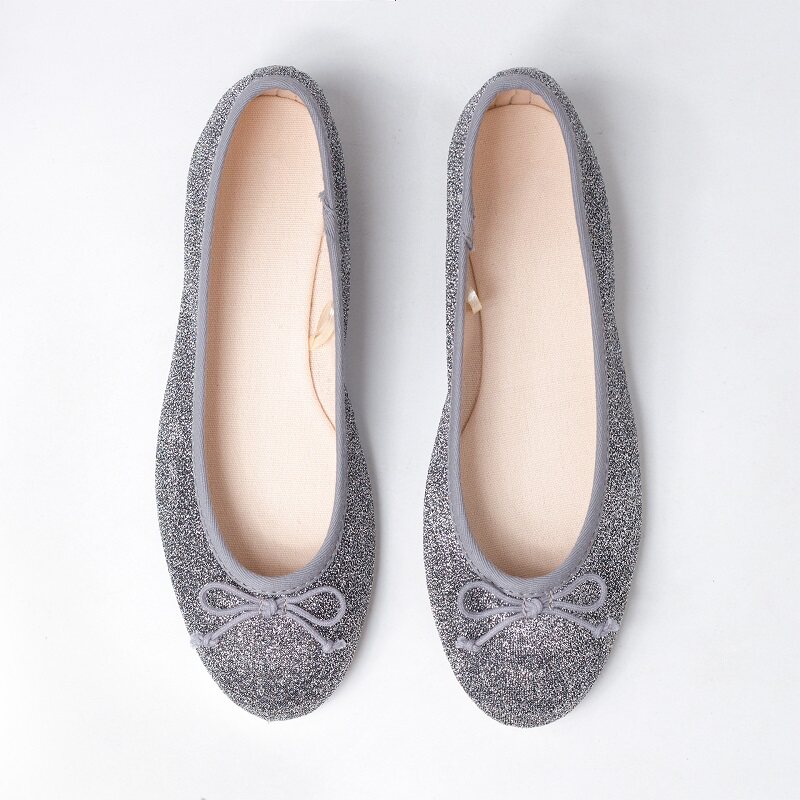 银色韩版百搭圆头芭蕾舞鞋