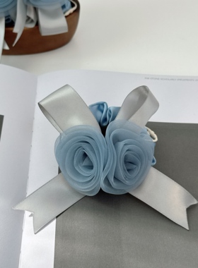 韩国进口蓝色玫瑰花发绳绑头发皮筋手环