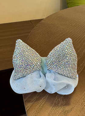 HN886儿童公主发夹顶夹蓝色满钻蝴蝶结头饰立体丸子头扎头发饰