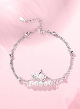 原创珍爱余生手链女纯银创意设计鱼尾珍珠手串韩版网红ins手饰品