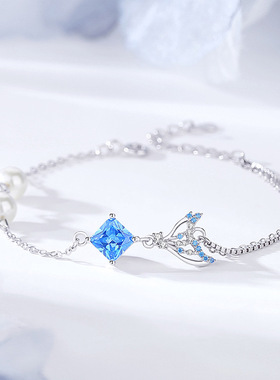 原创鱼尾手链女925银夏季韩版小清新甜美微镶珍珠手串网红ins手饰