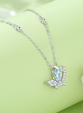 原创蓝闪蝶项链女纯银韩版ins风奇遇花园系列微镶锆石森系锁骨链