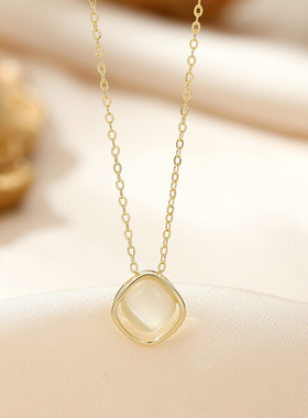 原创几何菱形猫眼石项链女韩版ins风14K金色小香风级感锁骨链饰品