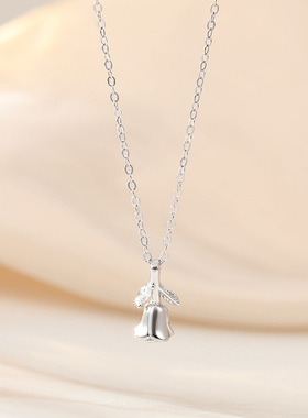 小众高级s999纯银玫瑰花项链女森系郁金香时尚轻奢级感花朵锁骨链