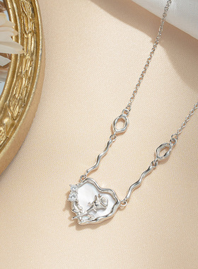 爱心玫瑰花项链女925纯银个性ins风夏季时尚心形贝母锁骨链小众款