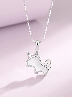 999足银独角兽项链女韩版网红ins白玉髓吊坠小红书爆款夏季锁骨链