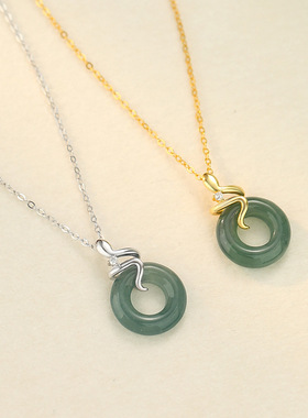 925纯银灵蛇平安扣项链女国潮复古新中式翡翠吊坠ins高级感锁骨链