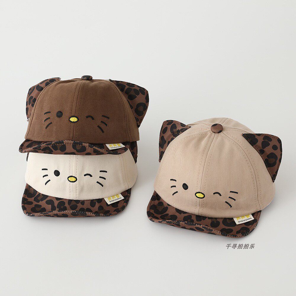 韩版防晒软沿帽可爱猫咪豹纹鸭舌帽女宝宝春秋款婴幼儿遮阳帽子