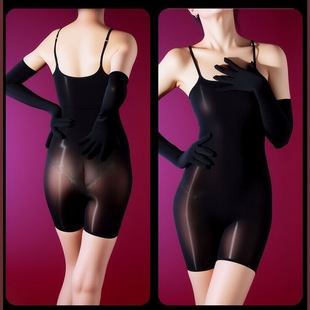 超薄吊带油光丝袜连体短裤 一体连身袜性感 女糖果色透明丝滑平角裤