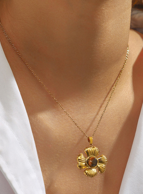 时尚百搭项链女士设计感花朵树叶