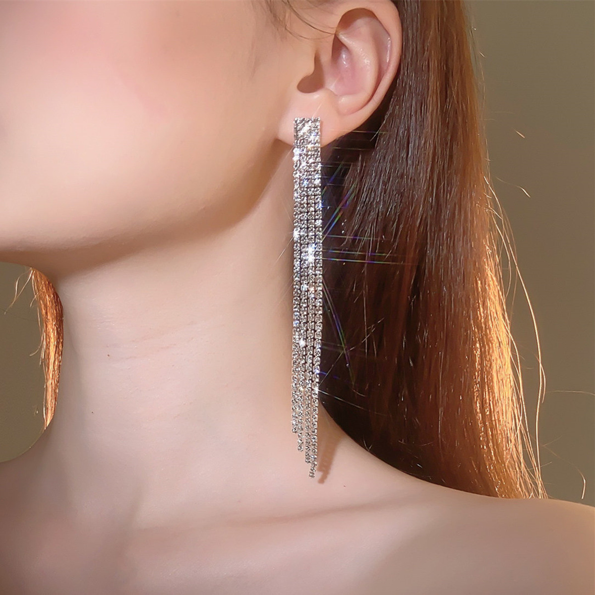 施家 奢华超闪满钻长款流苏耳环女 气质耳钉耳饰品 earrings
