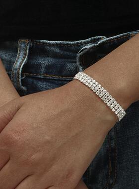 时尚百搭爆款气质三排水钻手链女