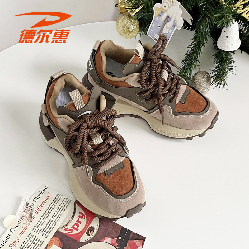 德尔惠阿甘鞋厚底复古加绒炸街老爹鞋女2024新款春季爆款运动休闲