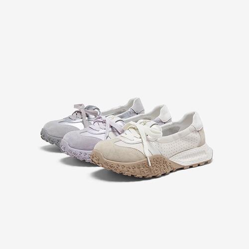 专柜正品百思图2026春款女真皮芭蕾德训鞋复古运动休闲鞋D5050BA6