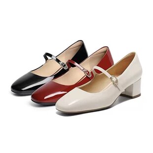 商场真皮粗跟单鞋 女春款 子BR506AQ5 百丽复古玛丽珍鞋 专柜正品