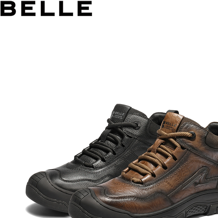 专柜正品百丽2025冬款男鞋高帮休闲运动鞋厚底加绒雪地靴8YB01DD5