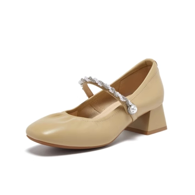 BASTO/百思图羊皮玛丽珍鞋粗跟