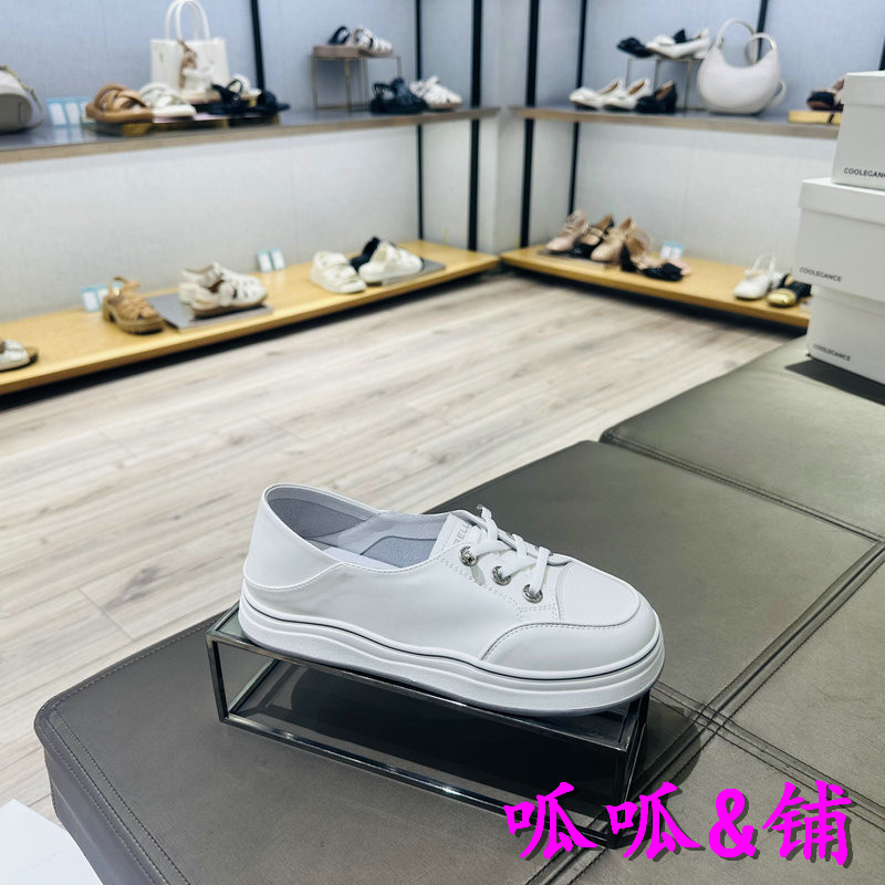 百丽舒适一脚蹬护士小白鞋