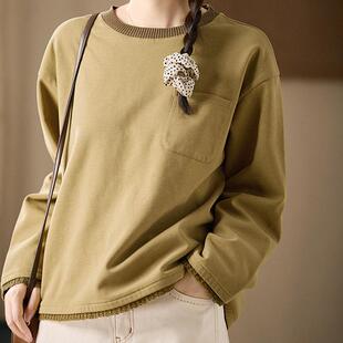 谷家 原创文艺磨毛保暖小众拼接卫衣女 2026新款棉质宽松套头上衣