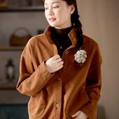 设计感立领加绒小个子显瘦上衣 外套女 谷家 原创文艺全棉休闲短款