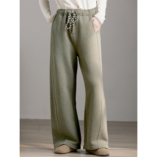 加厚弯刀阔腿裤 松驰百搭冬季 子女 100%棉加绒保暖休闲卫裤 谷家