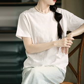 新款 谷家 柔软舒适棉麻风格 T恤女 上衣夏 100%竹节棉文艺宽松短袖
