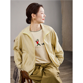 原创立领宽松休闲短上衣女春新款 谷家 文艺百搭纯棉撞色拉链外套