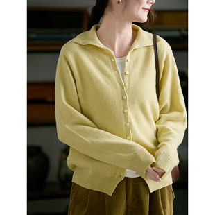 谷家 100%绵羊毛无缝一体多扣高领羊毛衫 文艺开衫轻柔保暖毛衣女