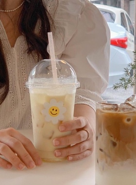 透明咖啡杯一次性带盖韩风INS冷饮奶茶塑料打包大容量奶盖杯700ML