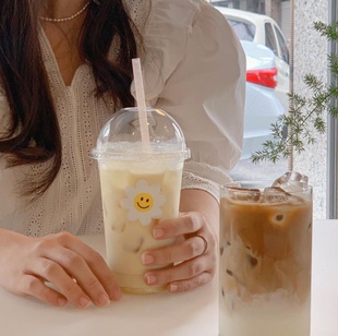透明咖啡杯一次性带盖韩风INS冷饮奶茶塑料打包大容量奶盖杯700ML