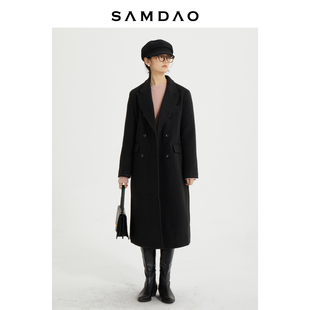 韩版 SAMDAO 黑色大衣 显瘦女士显瘦中长款 永远 秋冬加厚毛呢外套