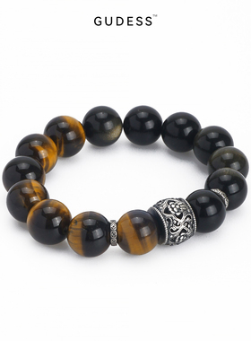 GUDESS男士手串虎眼石金曜石手链老银转运珠手串拼色送男朋友礼物
