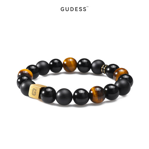 GUDESS鎏金岁月黑曜虎眼石手链
