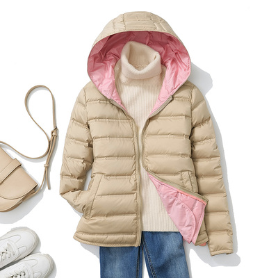 短款连帽无缝面料轻薄羽绒服女潮
