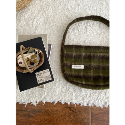 OneBlueNook法棍包羊毛格纹复古