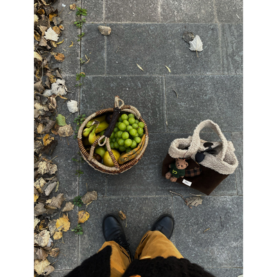 灯芯绒羊羔毛复古牛角扣手提包