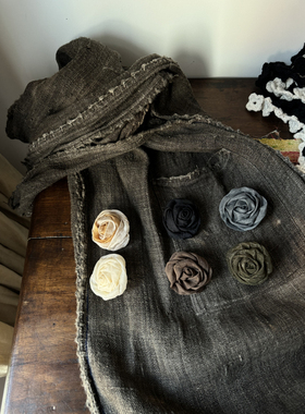 OneBlueNook丨纯手工手缝 布艺玫瑰花胸针 新中式侘寂风禅意小物