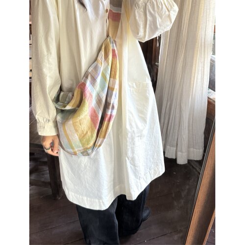OneBlueNook 丨彩色条纹色织亚麻 休闲日系斜挎饺子包
