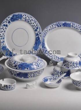 景德镇红叶金品陶牌陶瓷  56头手绘餐具花满园青花瓷器盘碗碟套