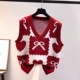 女童马甲针织背心春款 v领红色宝宝马夹中大童
