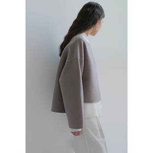 YuanYin复古秋chic优雅极简法式 ins一字肩酷又飒羊毛外套短上衣女