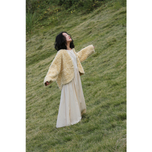 深秋外套初冬季chic小香风羊羔毛皮毛一体上衣麂皮颗粒新款短女士