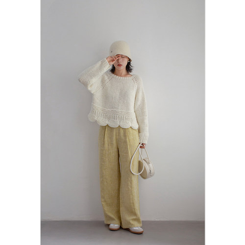 原隐羊毛套头圆领上衣手织毛衣