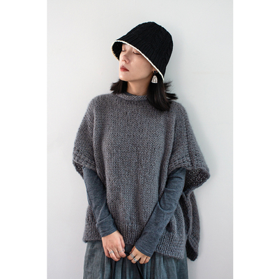 原隐半高领简约宽松马海毛手织