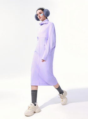 HEART IDEA原创设计感2025秋季简约高领连衣裙浅紫色内搭气质长裙