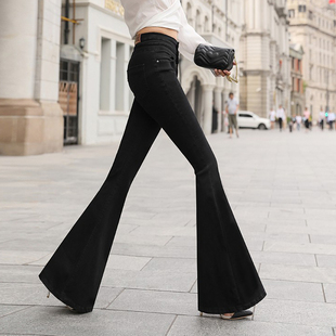 秋冬音率原创高腰黑色提臀收腹显瘦大喇叭鱼尾牛仔裤加绒加长女潮