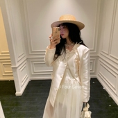 SEVEN 特价 FOUR 轻奢网纱大裙摆收腰压褶工艺拼接吊带裙长裙