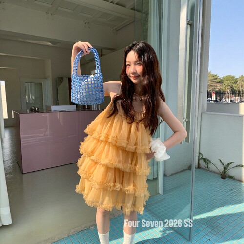 FOUR SEVEN2026SS韩系两穿花边拼接4层网纱A字蛋糕裙半身裙吊带裙