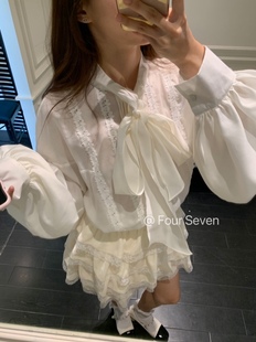 SEVEN 衬衫 2025秋新 蕾丝花边拼接飘带领宽松版 重工韩版 FOUR